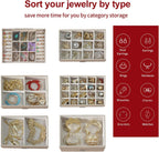 BOOVO Jewelry Box For women, 6 Layer Large Jewelry Organizer With Mirror, Multi-Function Storage Box With Lock, Accessory Holder With 5 Drawers, For Earrings Necklace Ring Bracelet (Pale gold)