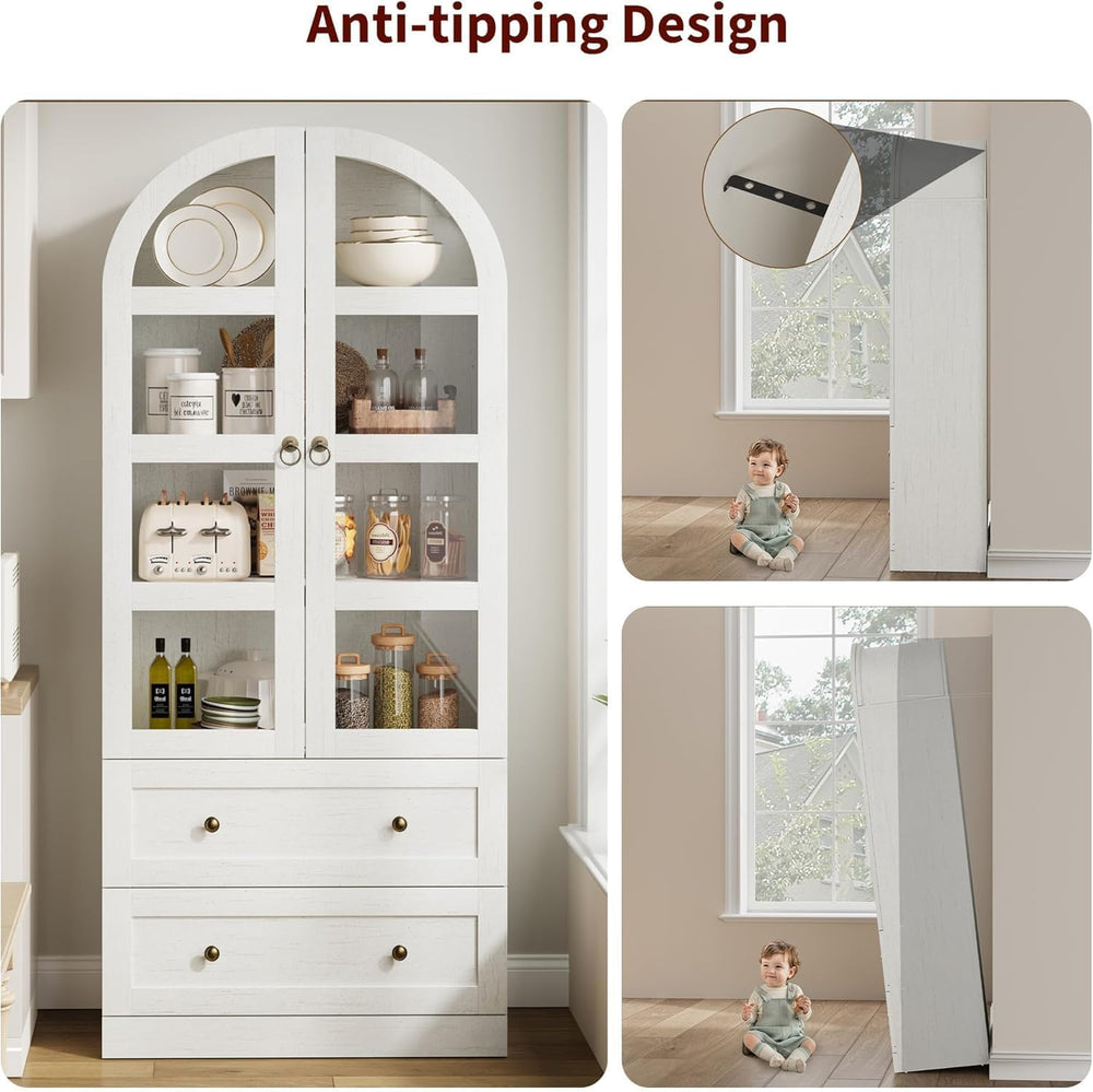 72" Tall Arched Kitchen Pantry Cabinet,Wood Arched Bookshelf with 2 Door...