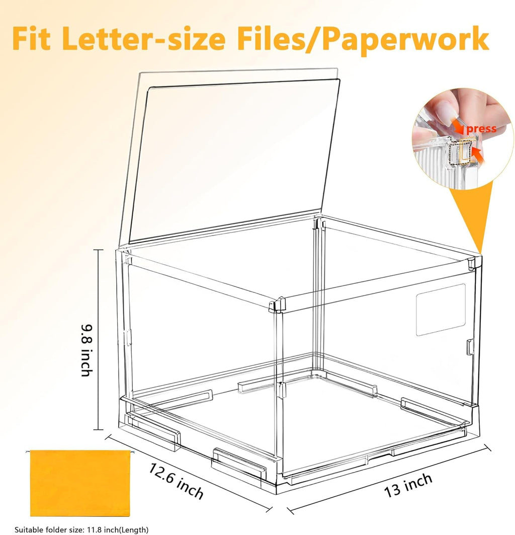File Organizer Box with Lid,Hanging Filing Folder Organizer for Document Storage with Plastic Slide,Letter-size File Holder Filing Box for Office/Home/Decor/（2Pack）
