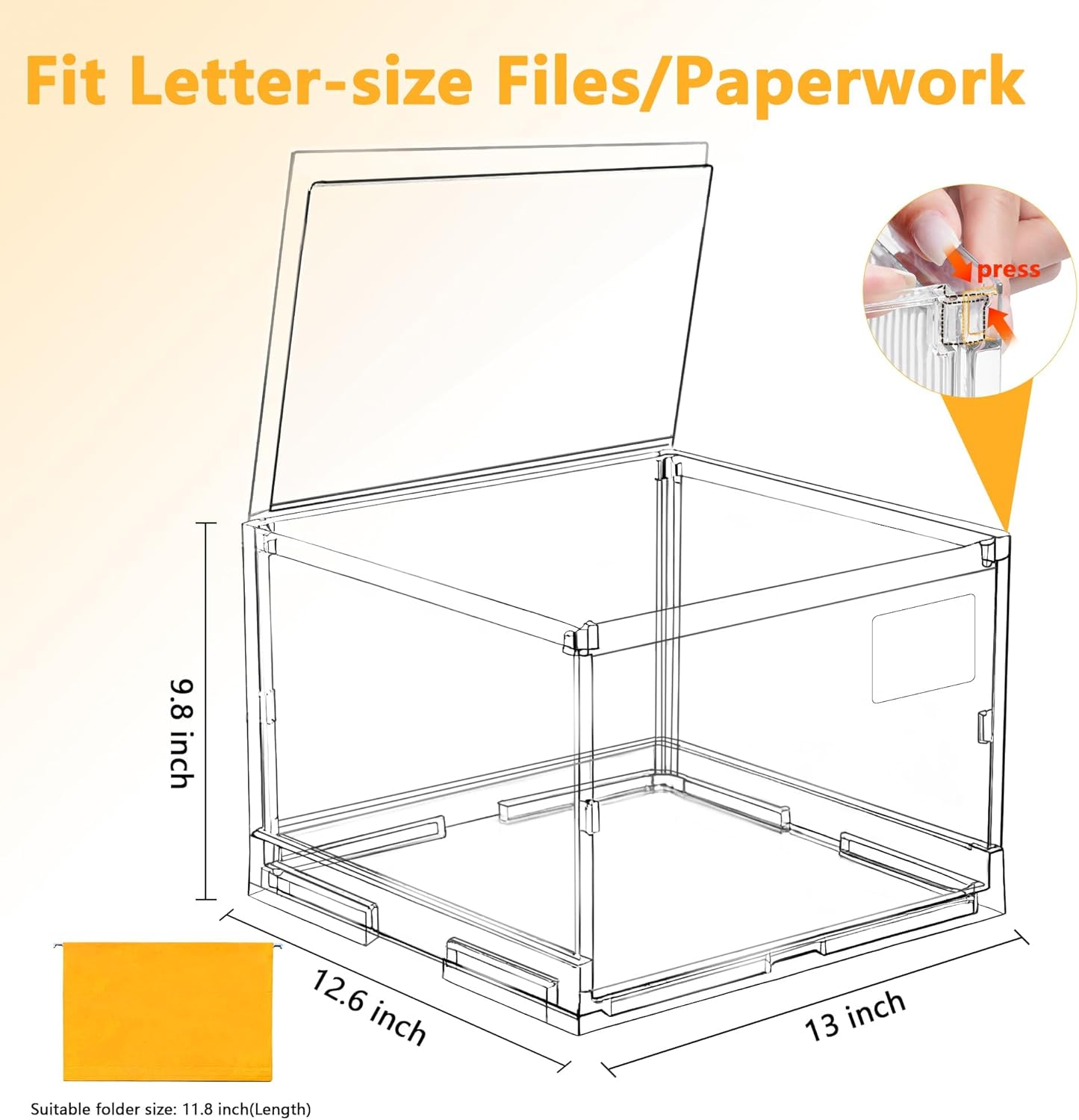 File Organizer Box with Lid,Hanging Filing Folder Organizer for Document Storage with Plastic Slide,Letter-size File Holder Filing Box for Office/Home/Decor/（2Pack）