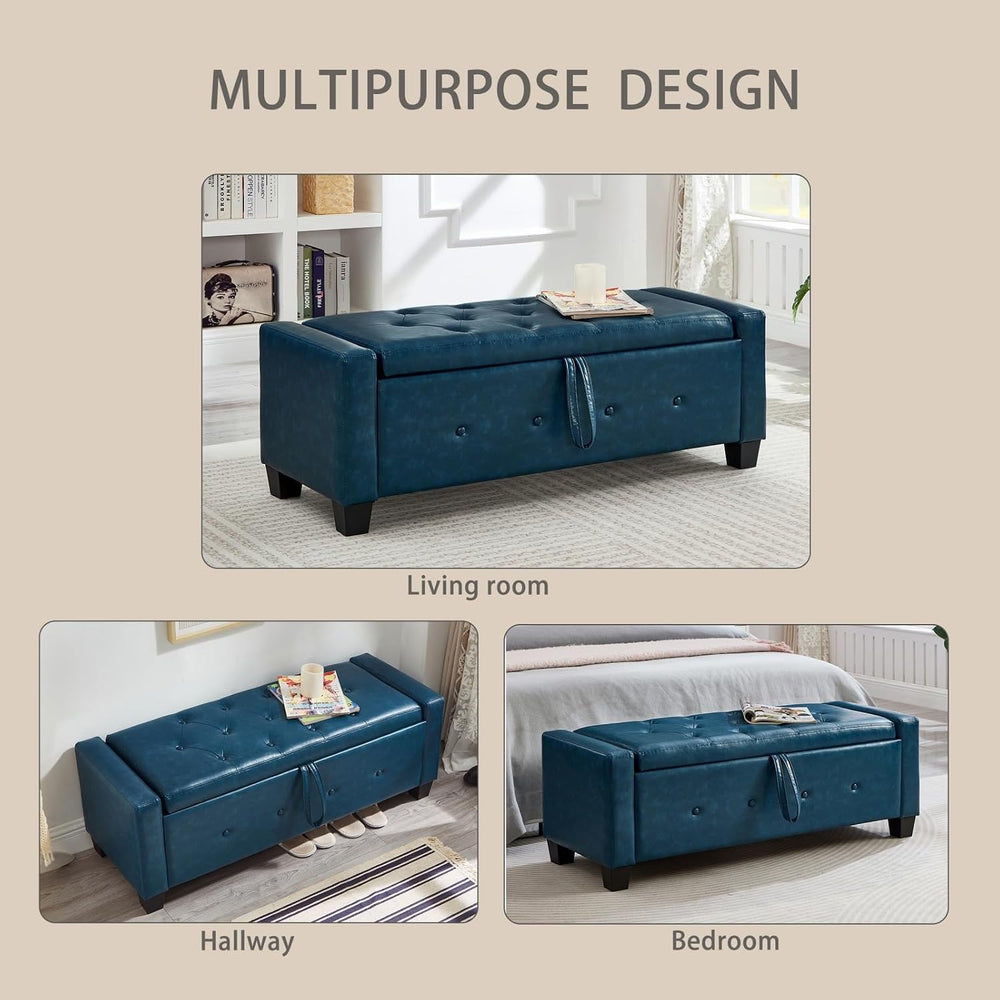 Storage, Bench for Bedroom,Living Room,Hallway, Upholstered Tufted Faux Leath...
