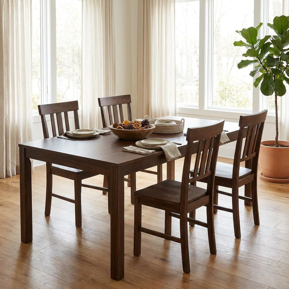 COSTWAY Wood Dining Chairs Set of 4, Solid Rubber Wood Kitchen Side Chair w/W...