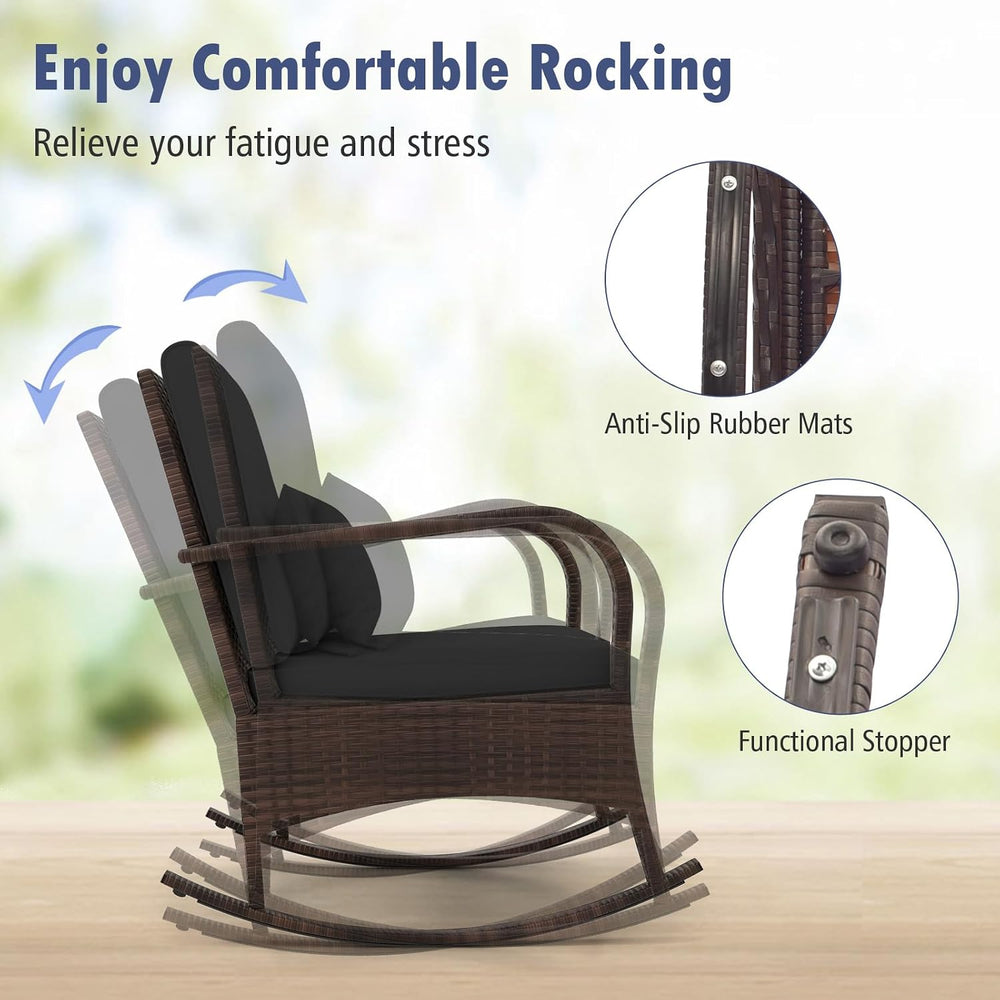 Tangkula 3 Pieces Rocking Bistro Set, Patiojoy Outdoor PE Rattan Rocker Chair...