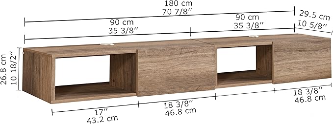 Atelier Mobili Floating TV Stand - Wall Mounted TV Stand for 75 Inch TV - Floating TV Shelf - Modern TV Stands for Living Room - Sleek Entertainment Center Design (Walnut, 2 Doors 2 Shelves)