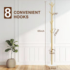 Coat Rack, Metal Freestanding Coat Rack with 8 Hooks, Sturdy Coat Tree with Natural Marble Base for Coats, Hats, Scarves and Handbags for Entryway, Hallway, Bedroom, Office,Dorm (Gold)