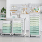 Rolling Cart with Drawers,10 Drawer Rolling Cart,Storage Cart,Utility Cart,Teacher Cart for Classroom Storage,Craft Cart with Wheels and Wooden Tabletop,Green
