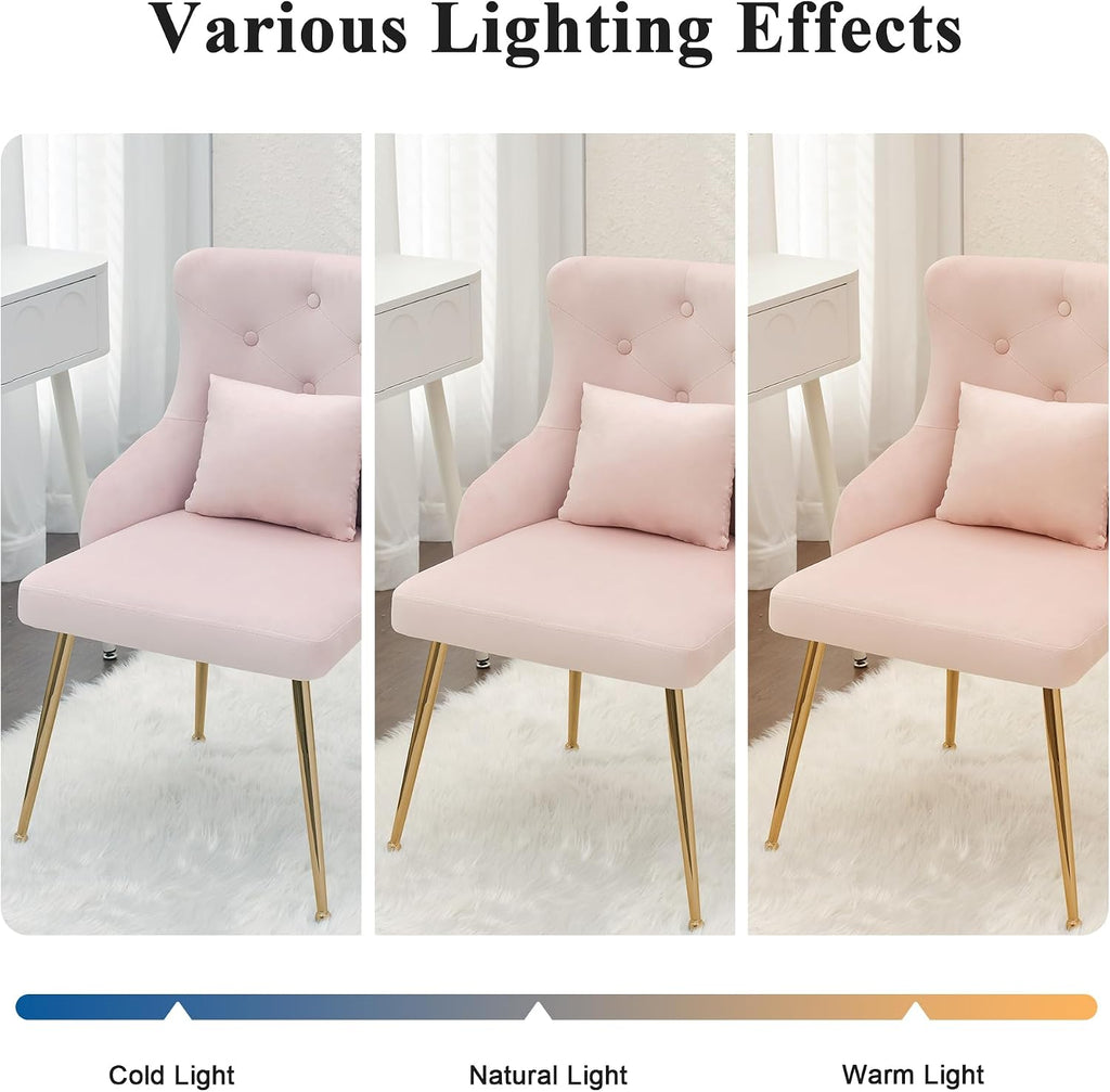 Velvet Vanity Chairs with Back, Upholstered Makeup Chair No Wheels with Metal Legs & Lumbar Pillow for Living Room/Makeup Room/Bedroom/Home Office/Kitchen