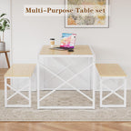 VECELO 55” Kitchen Dining Table Set for 4, Heavy-Duty Steel Frame & Wood-Grain Tabletop, Space-Saving Dinette Sets with 2 Benches for Breakfast Nook and Small Space, Natural