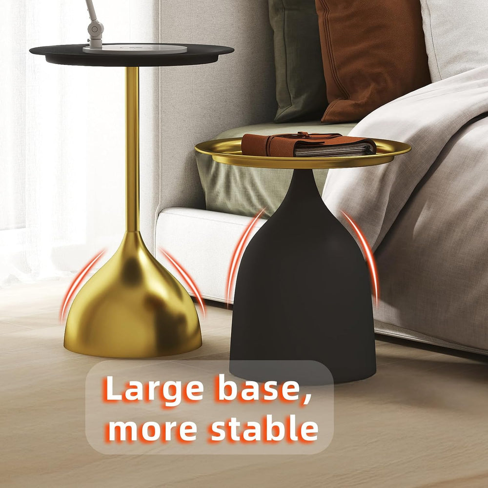Benkyo Black and Gold Nesting Tables Pedestal Coffee Table Set of 2 Round Sid...