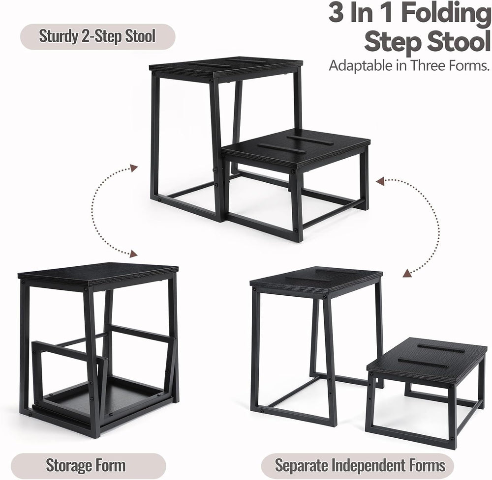 Vrisa Step Stool for Adults Wooden 2 Steps Footstool Heavy Duty RV Bedside St...
