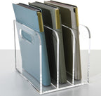 Clear Acrylic Organizers - 3 Vertical Compartments Acrylic Folder Organizer & File Organizer, Desk Document Storage Bins for Magazines, Binders - Multipurpose Home Office Desk Organizer