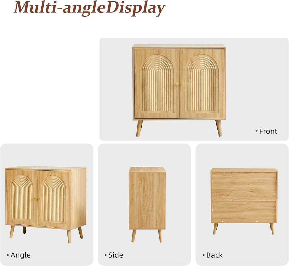 31.5" Accent Storage Cabinet, Arched Fluted 2-Door Sideboard (Natural)