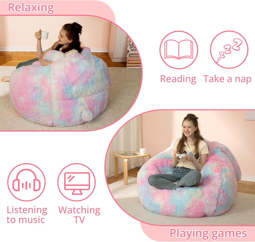 Achicsofar Giant Bean Bag Chair for Adults Teens, Faux Fur Bunny Beanbag | Ar...