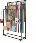 Belt Rack, 3-Tier Belt Organizer with 42 Hooks & Wheels, Tie Rack & Bag Rack for Retail Display, Multi-Layer Belt Hanger & Tie Hanger for Store (Black)