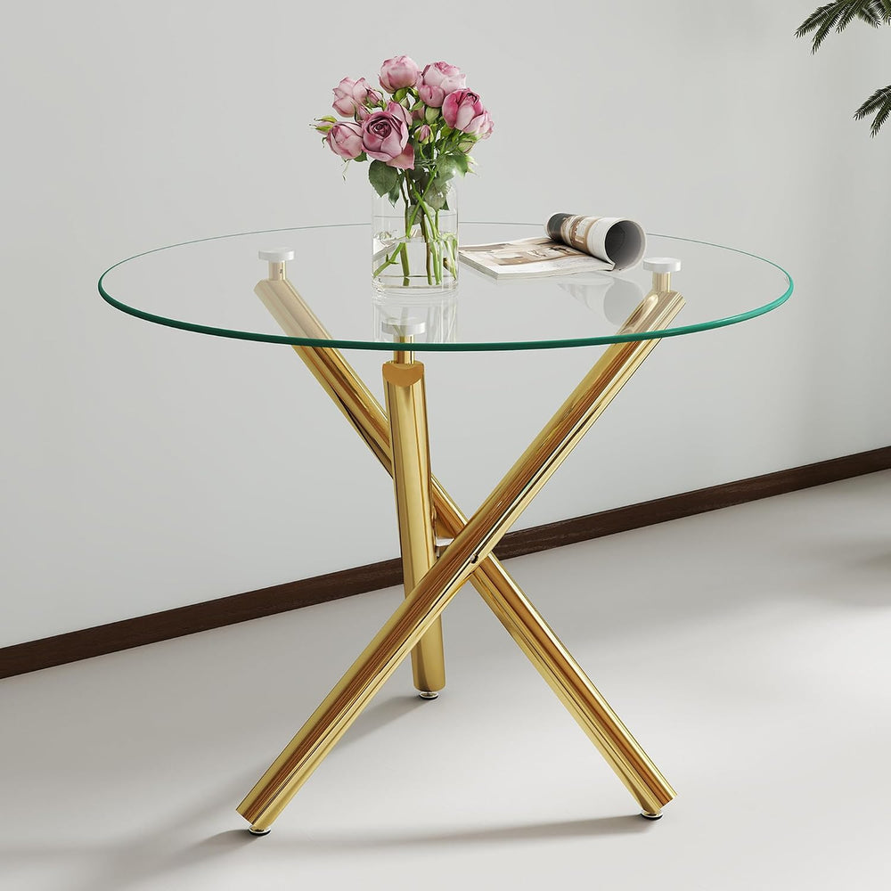 Modern Dining Room Table for 4 People, 36" Round Dining Table with Gold ...