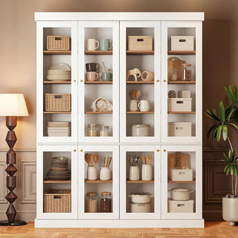 70.8" Tall Farmhouse Modular Kitchen Pantry Cabinet with Glass Doors &am...