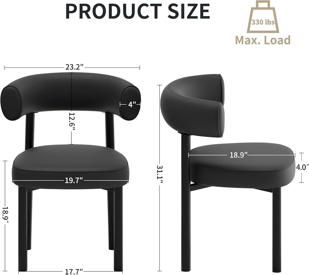 Dining Chairs Set of 2, Barrel Dining Chairs Faux Leather, Black | Sculptural...