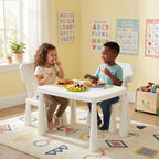 Costzon Kids Table and Chairs, 3 Piece Plastic Easy Clean Children Activity Desk for Reading, Drawing, Snack Time, Arts Crafts, Preschool, Kindergarten & Playroom, Toddler Table and Chair Set (White)