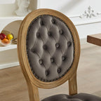 French Country Dining Chairs Set of 6,Farmhouse Upholstered Dining Room Chairs with Tufted Round Back&Solid Leg,Velvet Kitchen Side Chairs for Kitchen/Bedroom/Dining Room,Gray