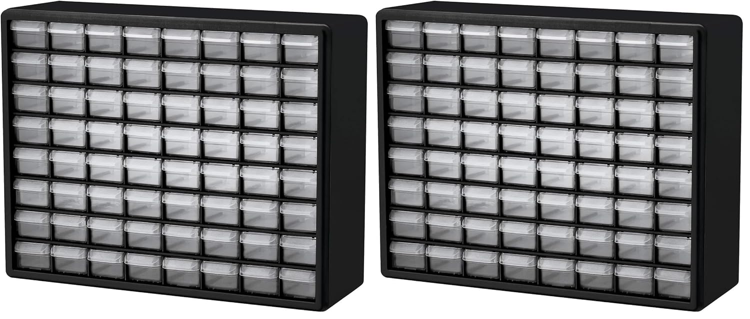 Akro-Mils 64-Drawer Plastic Storage Cabinet, 20-Inch W x 6-Inch D x 16-Inch H | Black | Model 10164 | Garage Organization