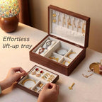 Bescott 2 Layer Solid Black Walnut Wooden Jewelry Box for Women Wood Vintage Organizer for Men Earrings Rings Necklaces Bracelet Watch Storage Mother's Day Gift