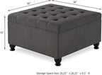 Upholstered Linen Storage Ottoman Bench with Wooden Legs,Button Tufted Coffee Table W/Nail Trims,for Living Room,Bedroom,Entryway,Easy to Assemble,Dark Gray