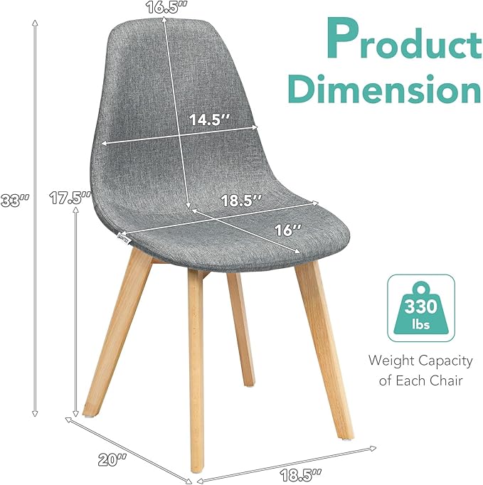 Giantex Set of 4 Kitchen Dining Chairs, Easily Assemble Modern Fabric Cushion...