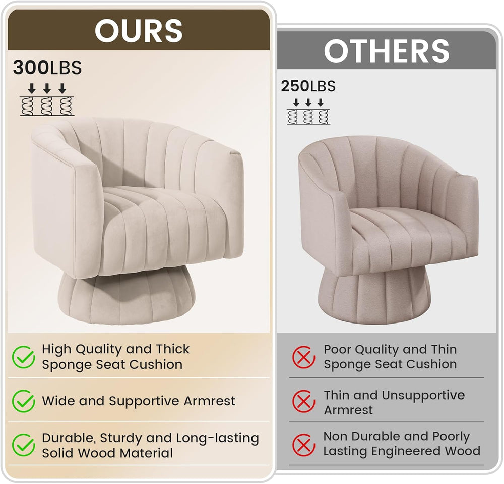 Kromax Swivel Accent Chair, Modern 360 Degree Swivel Barrel Chair, Beige | Mi...