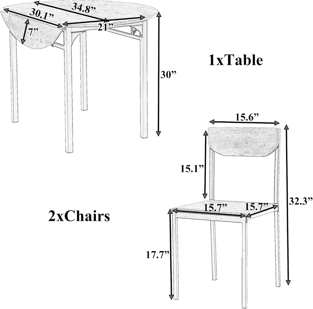 Merax 3-Piece Foldable Dining Table Set for 2 with Drop Leaf Tabletop and Two...