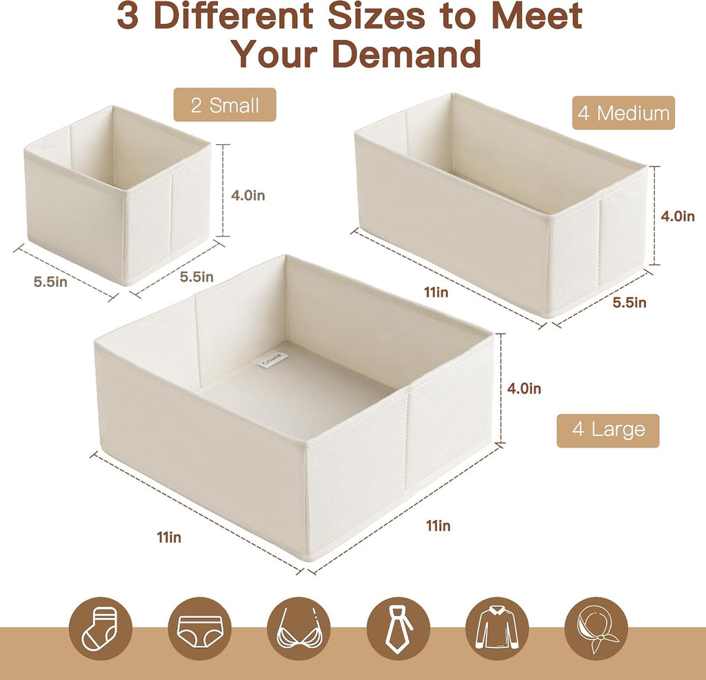 Drawer Organizer Clothes, 10 Pack Dresser Organizer for Baby Clothes, Underwear, Sock- Foldable Closet Organization and Storage Dividers Bins for Nursery, Bedroom (Oatmeal)