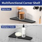 Corner Shower Shelf, Matte Black 12" Trapezoid Grout in Shampoo Shelf, 304 Stainless Steel Grid Design Recessed Bathroom Shelf for Tiled Wall