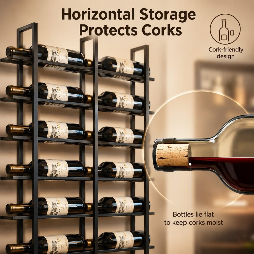 Large Wall Mount Wine Rack, 16 Tier 64 Bottle Wine Storage Organizer Display Holder, Metal Liquor Display for Wine Cellars, Home Bars, Kitchens, and Dining Rooms (Black, 64 Bottles)