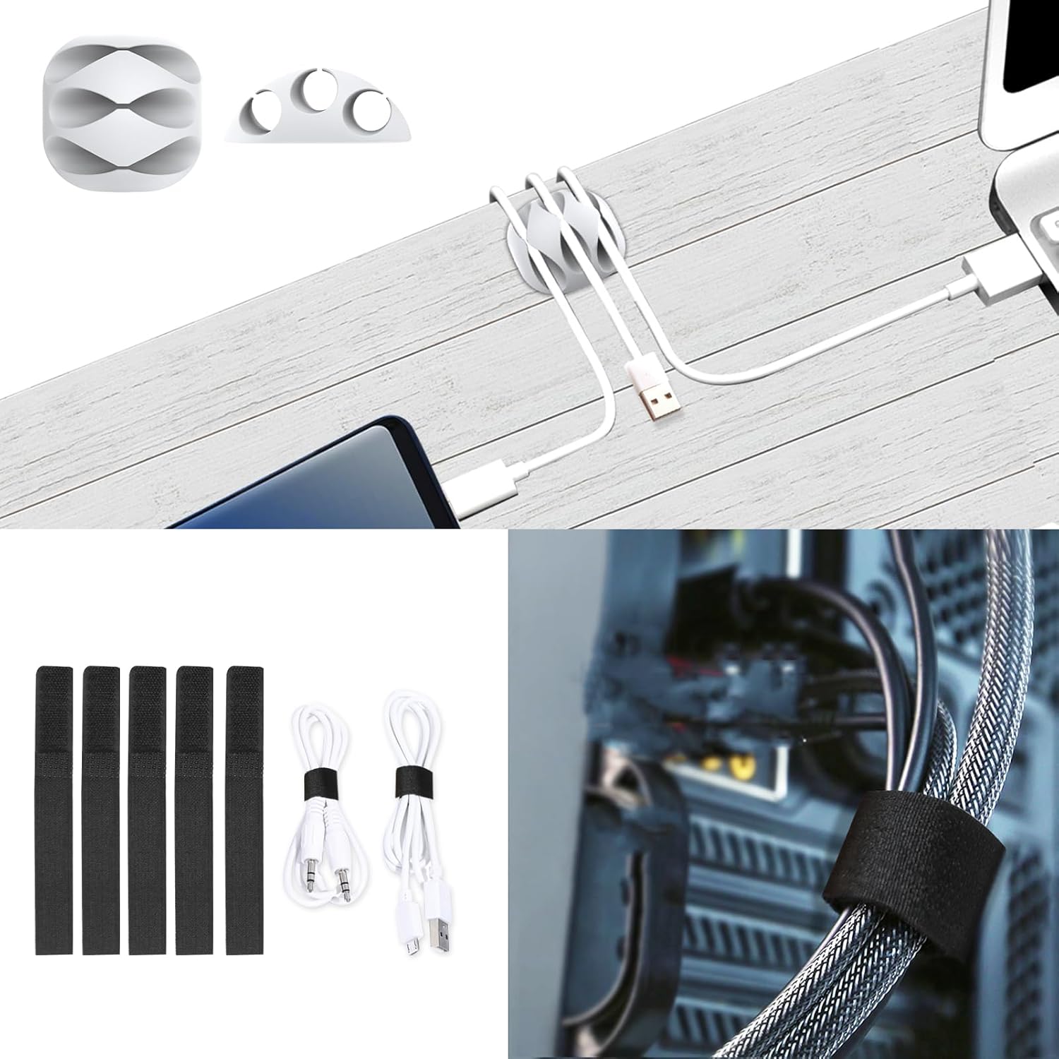 Updated White Cable Raceway Kit, 77 (5x15.5) inch Open Slot Wire Covers for Cords, Cable Management System to Hide Under Desk/TV/Computer/Net/Power Cords(Pack 5)