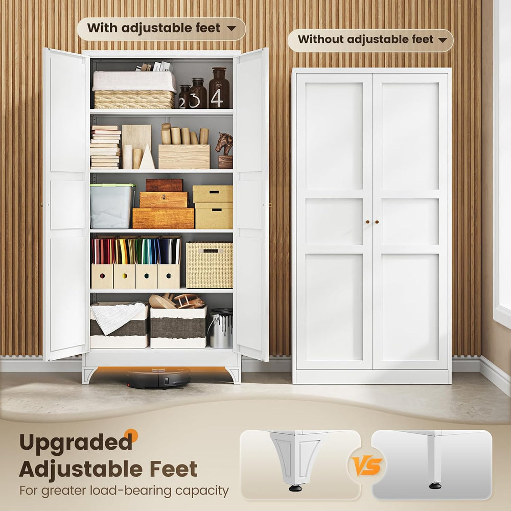 Yizosh Metal Pantry Cabinet, 75" Kitchen Pantry with 2 Door and 4 Adjust...