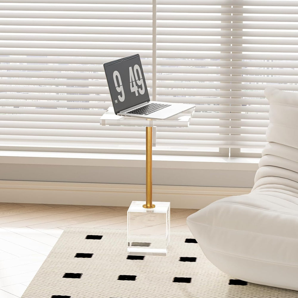 Acrylic End Table, Square Acrylic Drink Table with Metal Support Base, Modern...