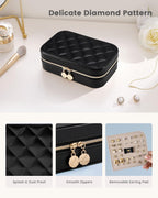 Lolalet Travel Jewelry Case for Women Girls, PU Leather Jewelry Organizer with Clear Storage Bag Small Portable Jewelry Box for Necklace Bracelet Earring Ring Birthday Bridesmaid Gifts -Medium/Black