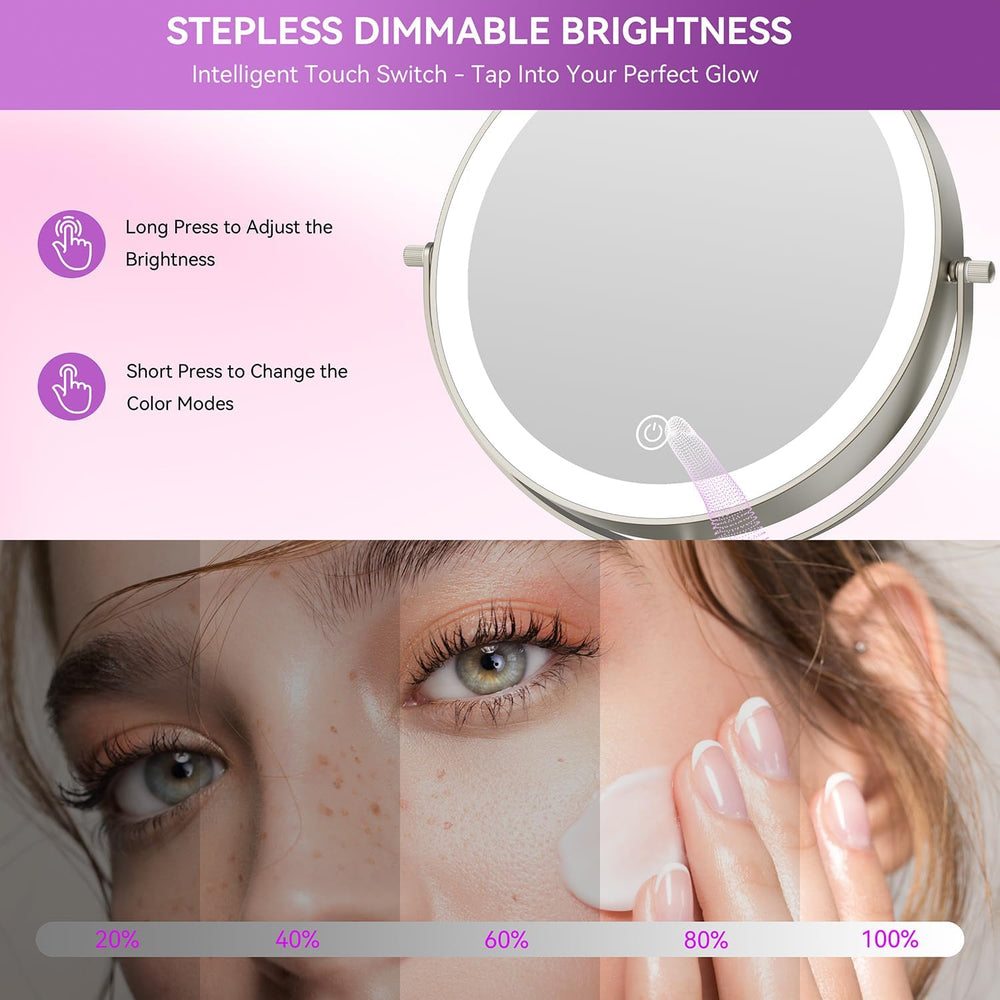 Auxmir 9" 1X/30X Lighted Makeup Mirror, Rechargeable Maginfying Mirror