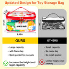 6 Pack Clear Toy Storage Bag with Name Tag& Manual Pocket, Waterproof Transparent PVC Toy Organizer Case for Lego Bricks, Board Games, Building Blocks, Puzzles (Large Capacity, Colorful)