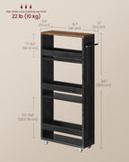 VASAGLE 4-Tier Slide-Out Storage Cart, Slim Kitchen Cart for Small Spaces, with Wheels, Handle, Bathroom, Laundry Room, 5.9 x 17 x 34.1 Inches, Ebony Black and Rustic Brown ULRC050K02