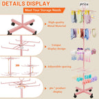 Retail Display Stand Rotating Display Stand 4 Tier Spinning Display Stand for Craft Shows, Jewelry, Keychain, Earring Adjustable Height Retail Display Racks (Pink)