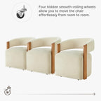 Upholstered Dining Chairs with Casters, Modern Barrel Side Armchair with Rollers & Wooden Armrest for Dining Room, Bedroom, Kitchen, Reading Room, Sand, Set of 4