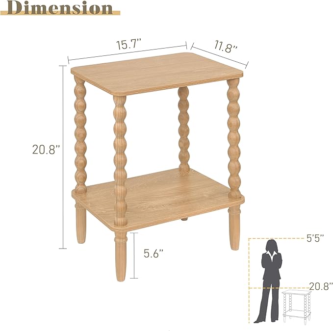 Small End Table, Couch Side Table with 2-Tier Storage Shelf, Wood Coffee Tabl...