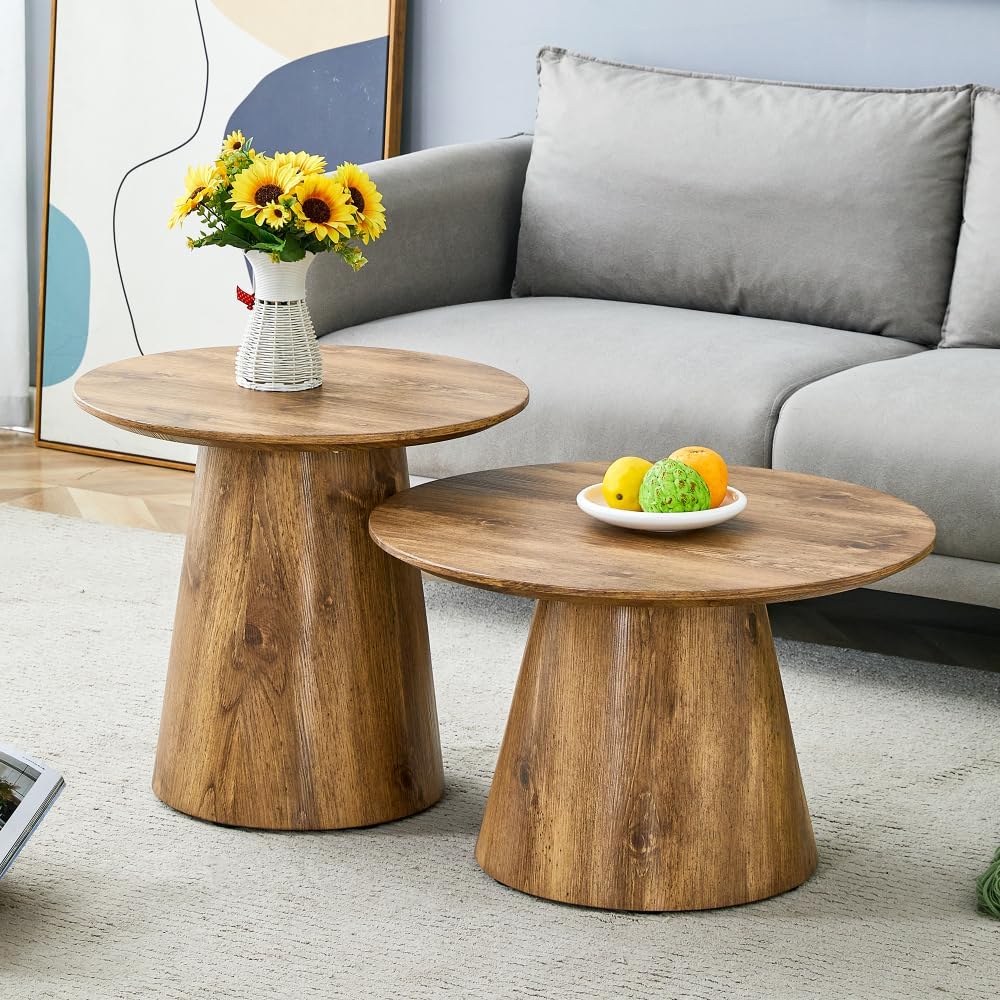 Nesting Coffee Table Set, Round Wood Grain Veneer, Mid-Century Modern | Class...