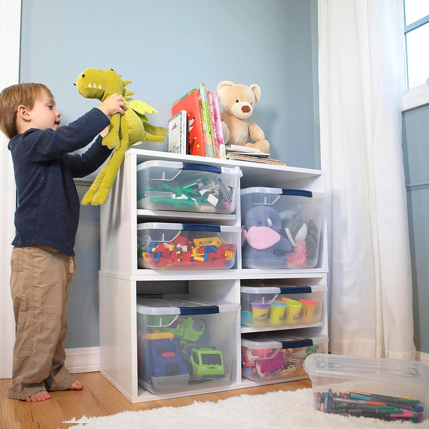 Rubbermaid Cleverstore Clear Dorm Variety 16-Pack, Made in USA, Stackable Large Clear Storage Bins with Lids, See-Through Plastic Storage, with Latching Lids, BPA-Free