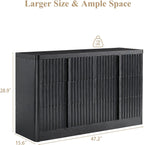 Black Fluted Dresser for Bedroom, 47" Wide 6 Drawer Dresser, Modern TV Stand Set, Curved Profile Design, Chest of Drawers with Solid Wood Handle for Living Room, Bedroom, Hallway