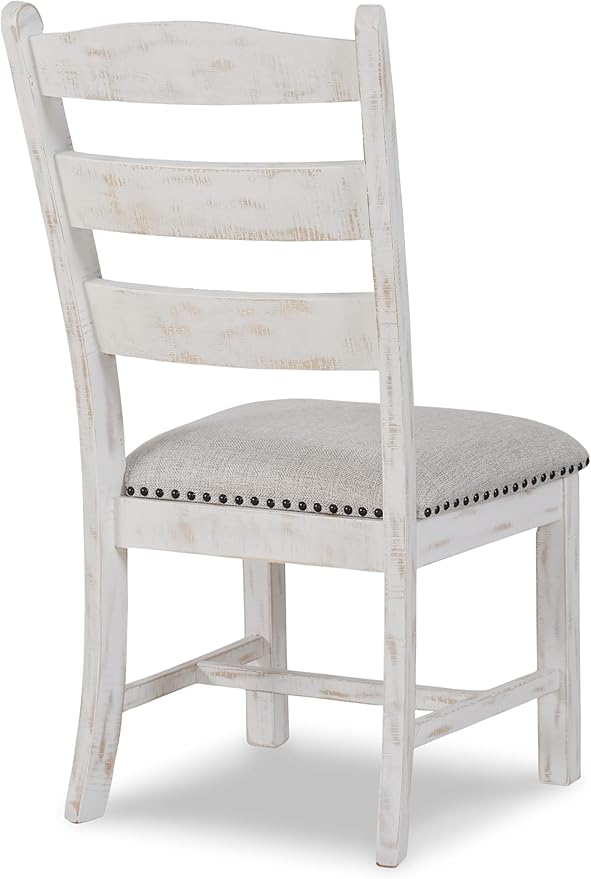 Signature Design by Ashley Valebeck Farmhouse Cushioned Dining Chair, 2 Count, Nailhead Trim, Fabric Upholstery, Solid Wood, 39" Seat Height, Whitewash