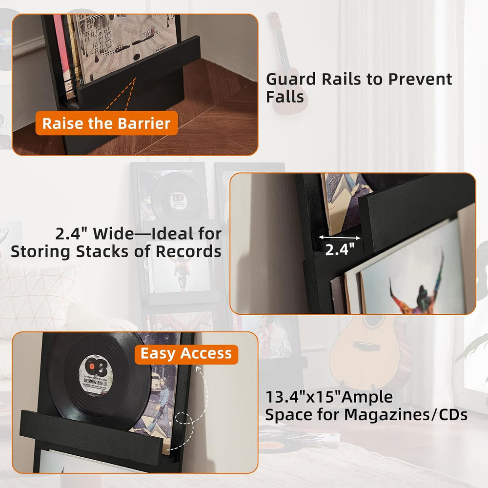 LELELINKY Wall-Leaning Vinyl Record Holder Set of 2 with 3 Tier Display Shelf...