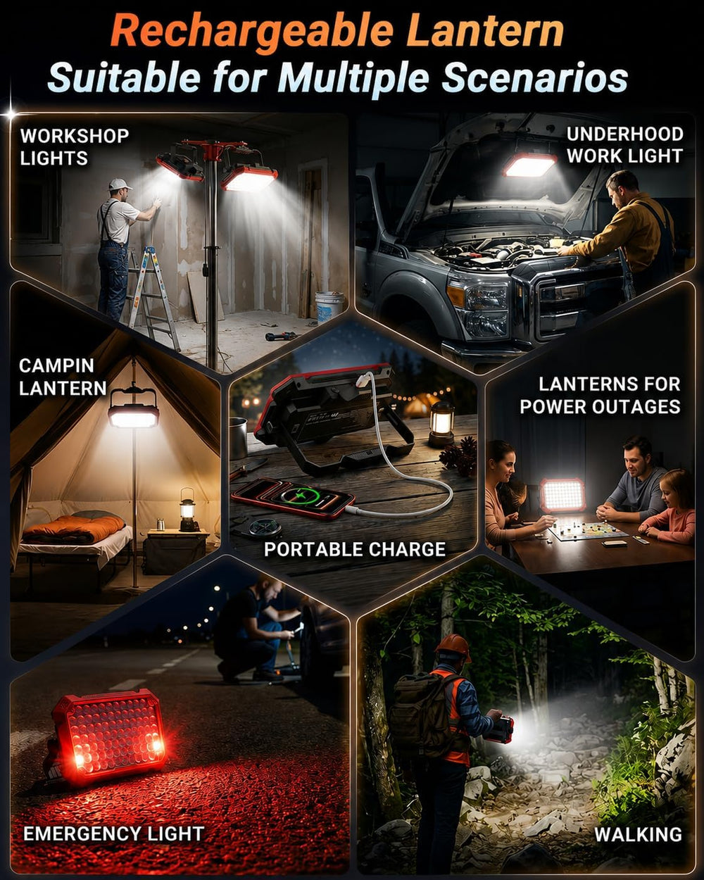 LED Portable Work Light，13000mAh Rechargeable Magnetic 10000LM Flood Light
