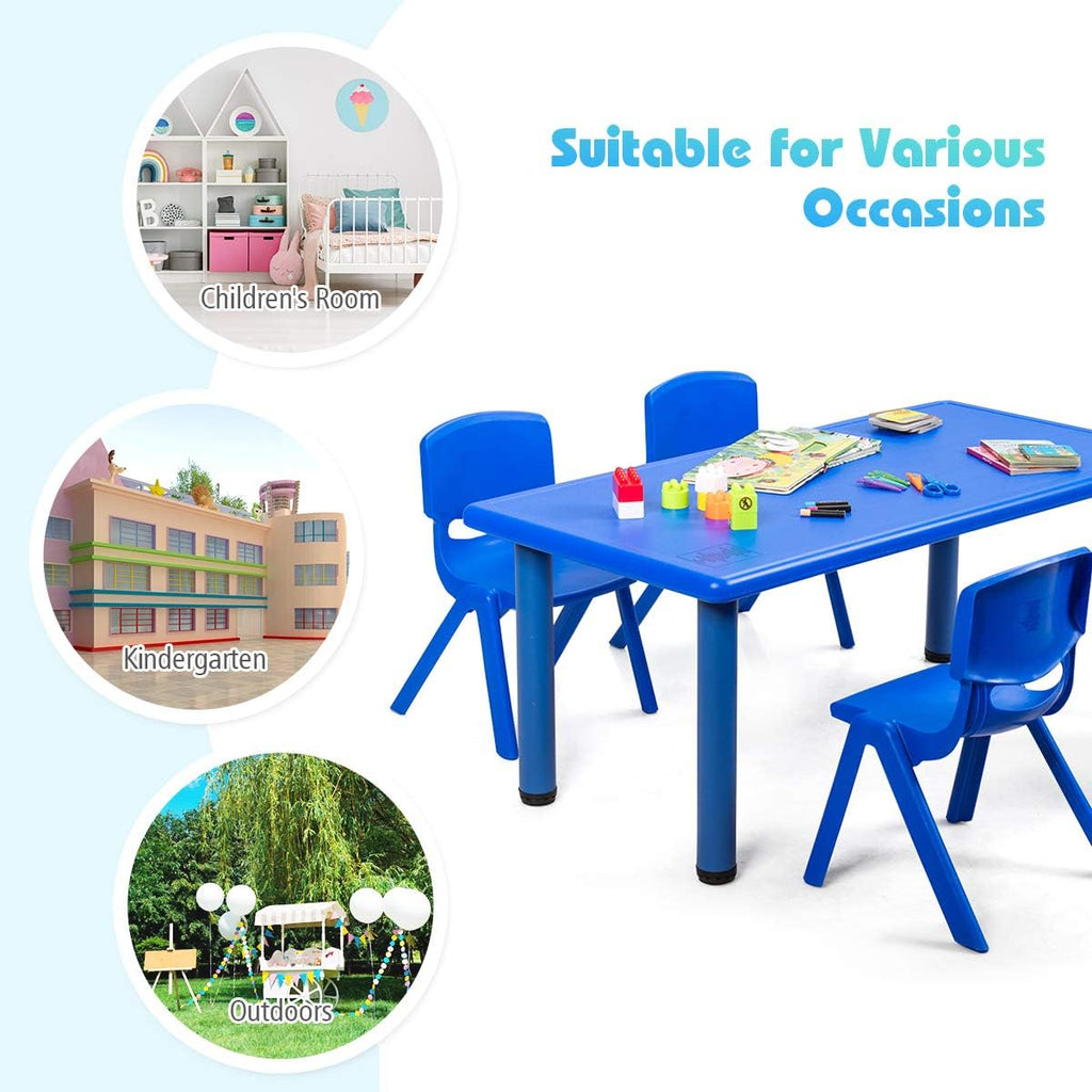 Costzon 47 x 23.5 Inch Rectangular Kids Table, Children School Activity Table for Reading Drawing Dining Playing, Multifunctional Plastic Table w/Steel Pipe, Toddler Furniture for Boys & Girls (Blue)