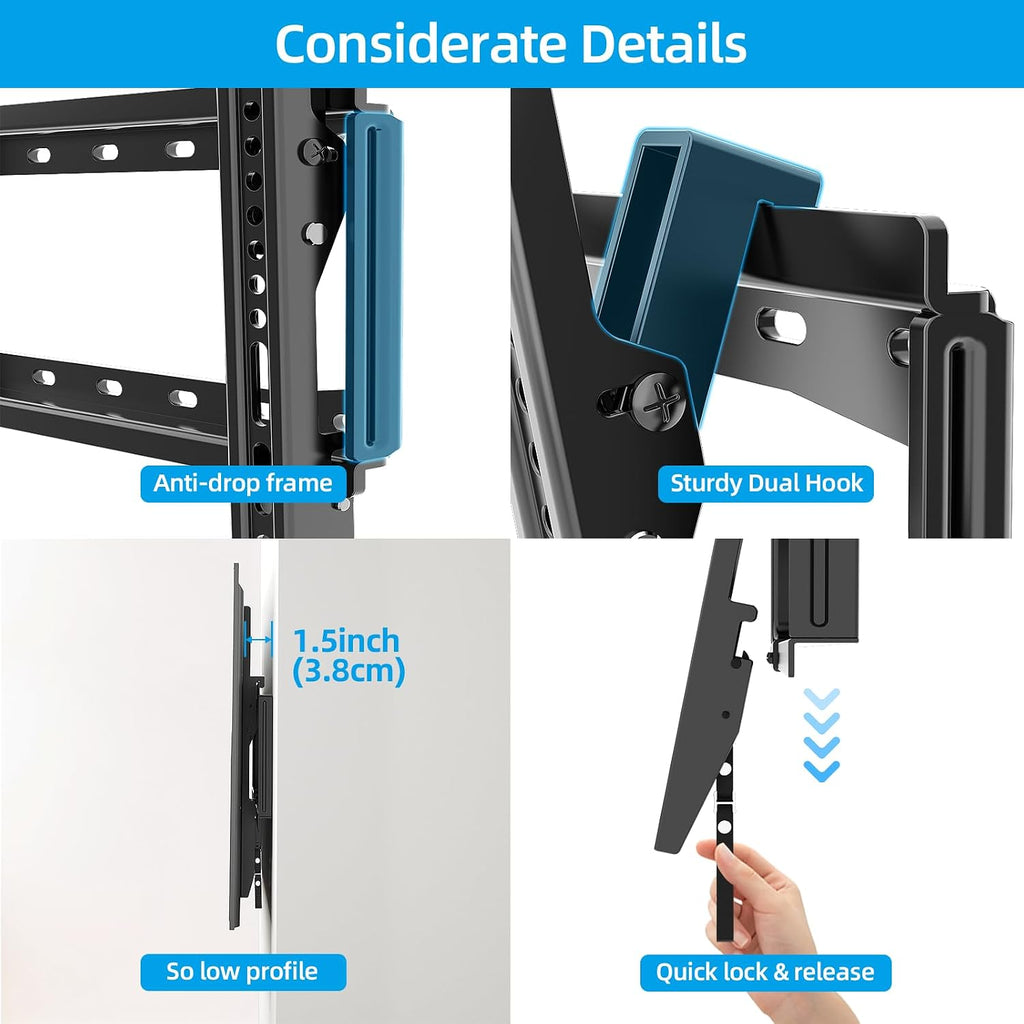 HOME VISION Tilt TV Wall Mount Bracket for 26-65 Inch Flat/Curved TVs, Max VESA 400X400mm, 100Lbs Capacity, Fits 8-16 Inch Wood Studs, Universal Low Profile, HV9401